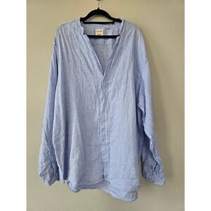 Baird McNutt Murano Mens 2XB Linen Shirt Light Blue Roll Tab Sleeve Button Up